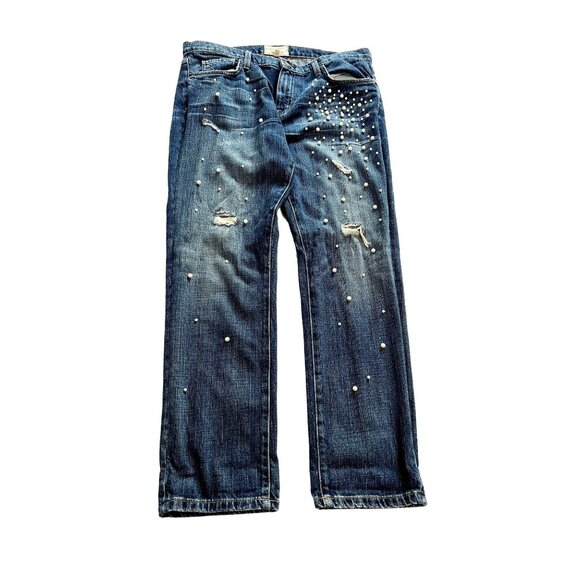 Current/Elliott The Fling Boyfriend Jeans in Love Destroy With Pearls - Picture 1 of 7